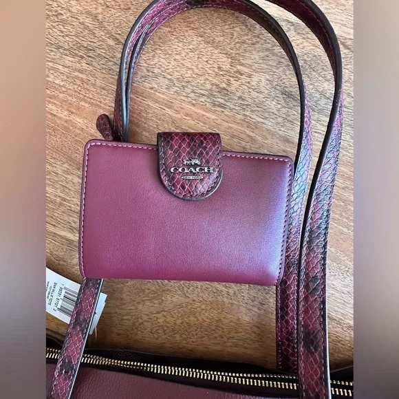 New With Tags Coach Mollie Tote Red Wine with Matching Wallet